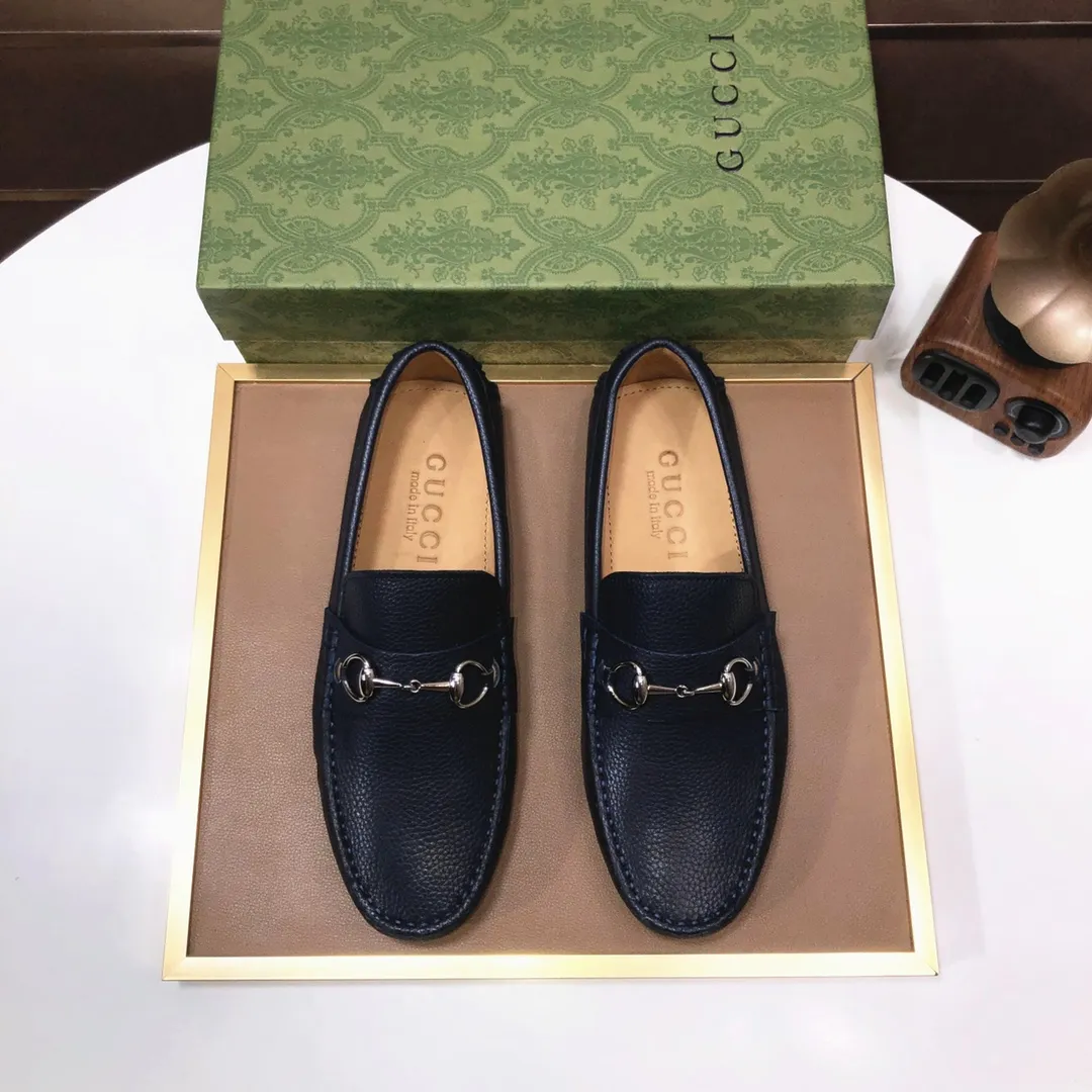 Men's Men's Shoes💰420💰[Gucci GUCCI] (High-end Niuli) New 🍀Gucci*-Gucci Peas Shoes! Made of imported original cowhide, the inner top layer is comfortable cowhide lining! Original wear-resistant rubber outsole! High quality products! Code number 38-44!